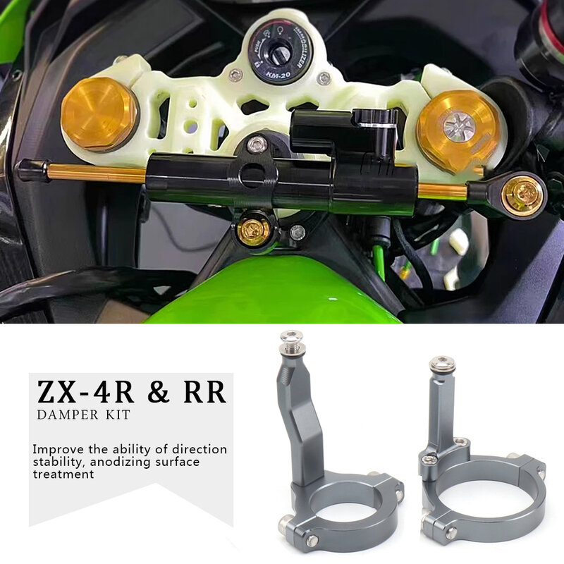 Klem peredam kemudi sepeda motor CNC, Kit pendukung braket dudukan untuk Kawasaki ZX-4R ZX 4R ZX4R ZX-4RR ZX 4RR 2023-