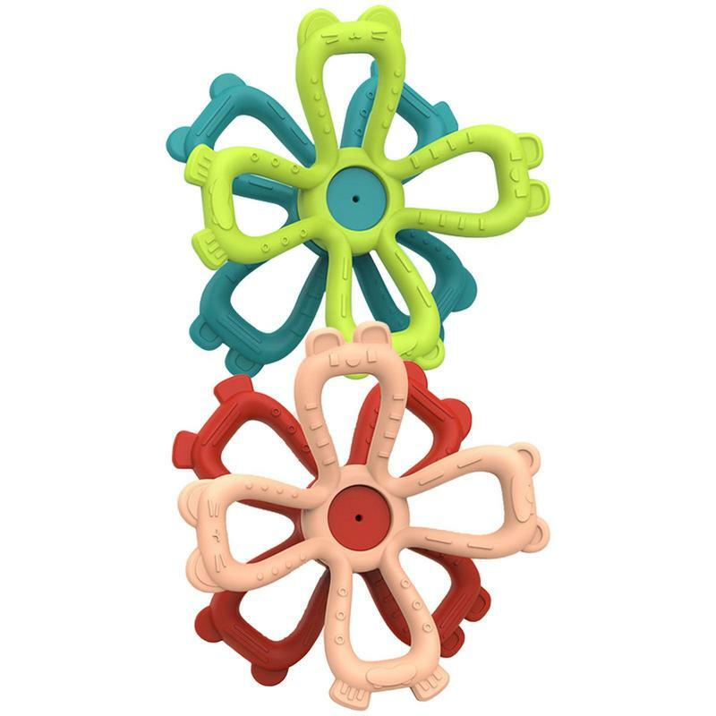 Newborn Teething Ring Cartoon Chewing Toy Silicone Teether Cute Flexible Flower Shape Teething Ring For Kids Nursery Rooms Safe