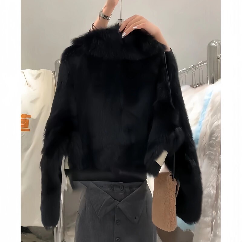 Płaszcz ze sztucznego futra dla kobiet, kurtka koreańska, marynarski kołnierzyk, grube ciepłe ubrania, wysokiej jakości, splecione, jesień i zima, 2024