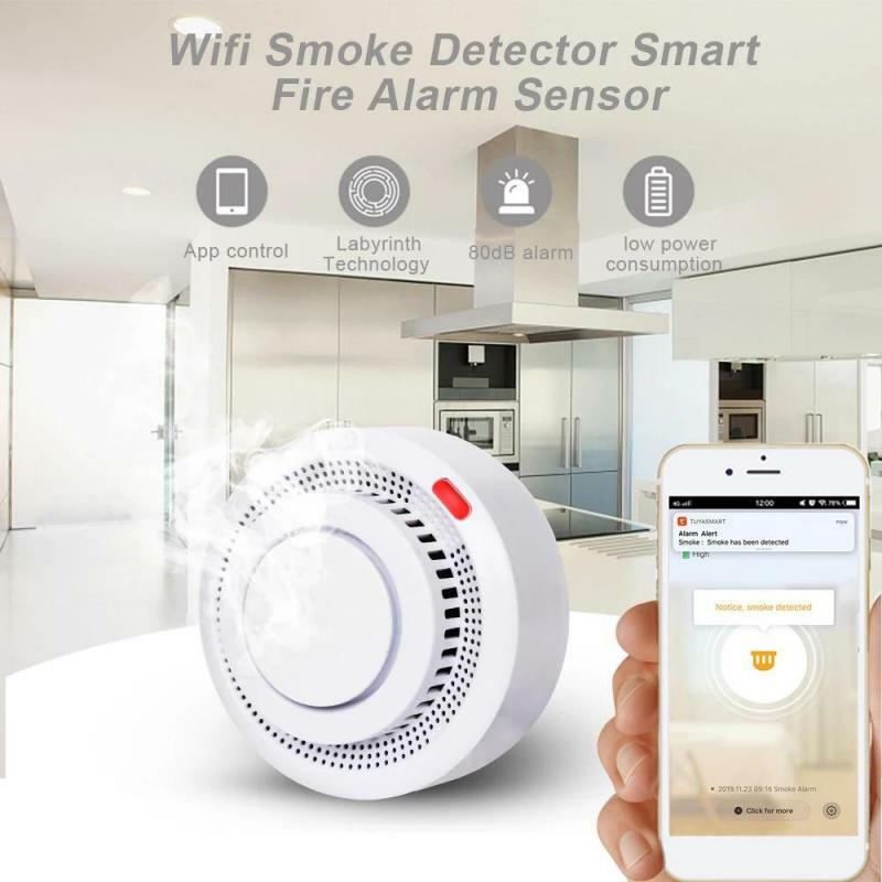 Aubess Tuya detektor asap WiFi, perlindungan keamanan asap Alarm perlindungan api untuk sistem keamanan rumah melalui Smart Life App