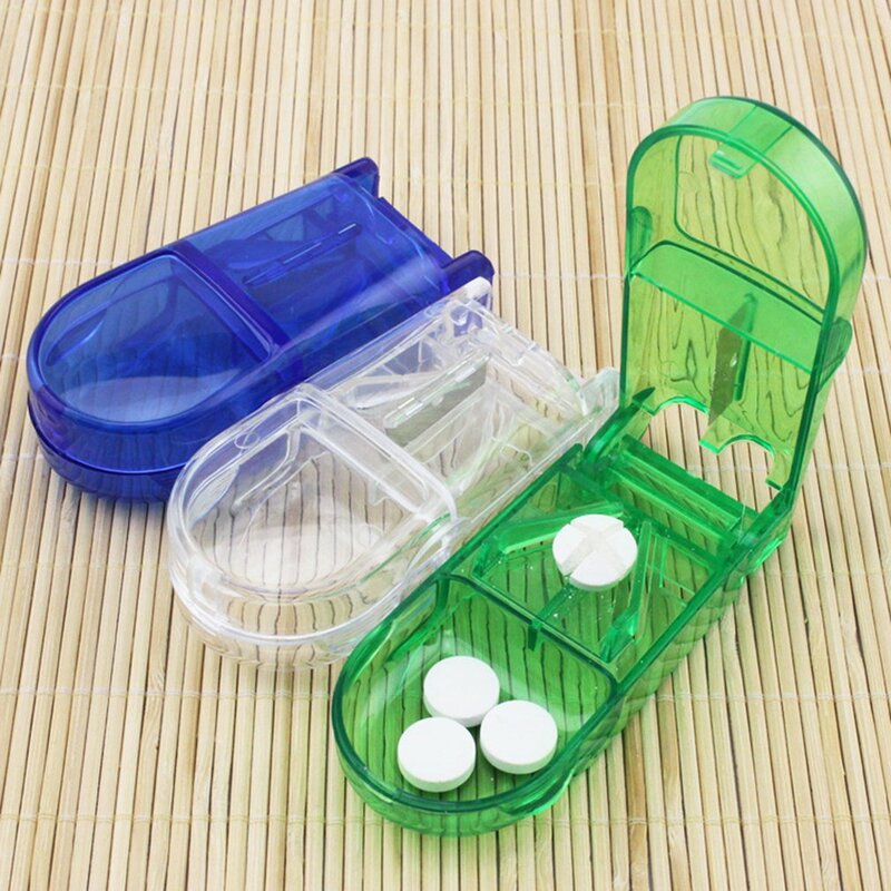 Kotak Pemotong Pil Portabel Kotak Obat Nyaman Tablet Pemotong Pemisah Obat Pemegang Pil Kotak Pemotong Pil