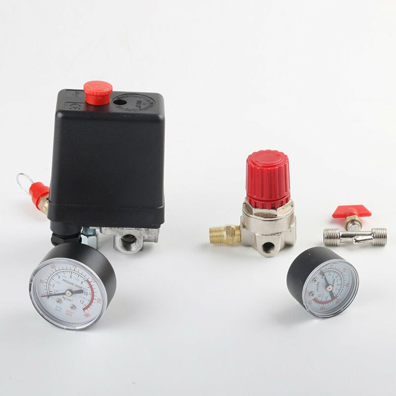 Interruptor de presión de compresor de aire pequeño, regulador de válvula de Control con manómetros, accesorios, piezas neumáticas, interruptor de presión