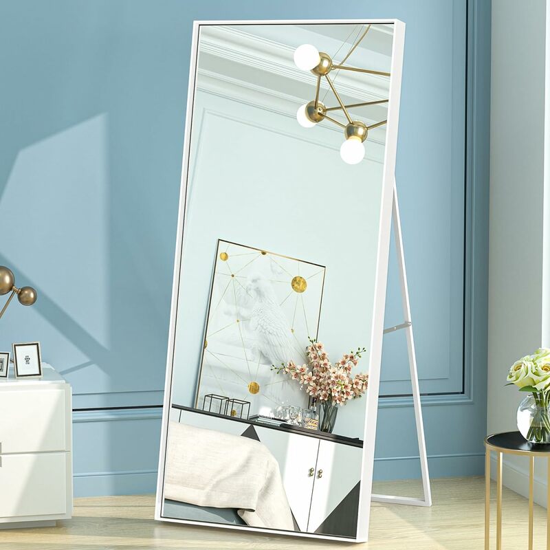 Alumínio Alloy Frame Mirror Stand, design retrátil, reflexão clara, construção resistente, à prova de quebra, preto fosco, comprimento total