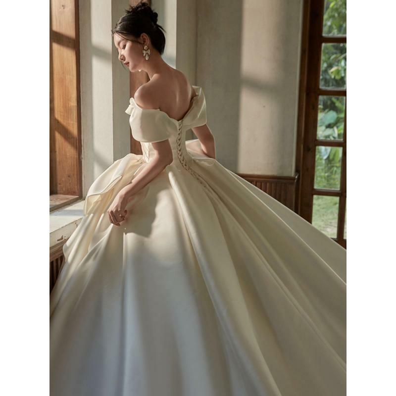 Princess Satin Wedding Dresses For Woman 2024 Bride Ball Gowns Off Shoulder Lace Up Vestidos De Novia Custom Made Floor Length