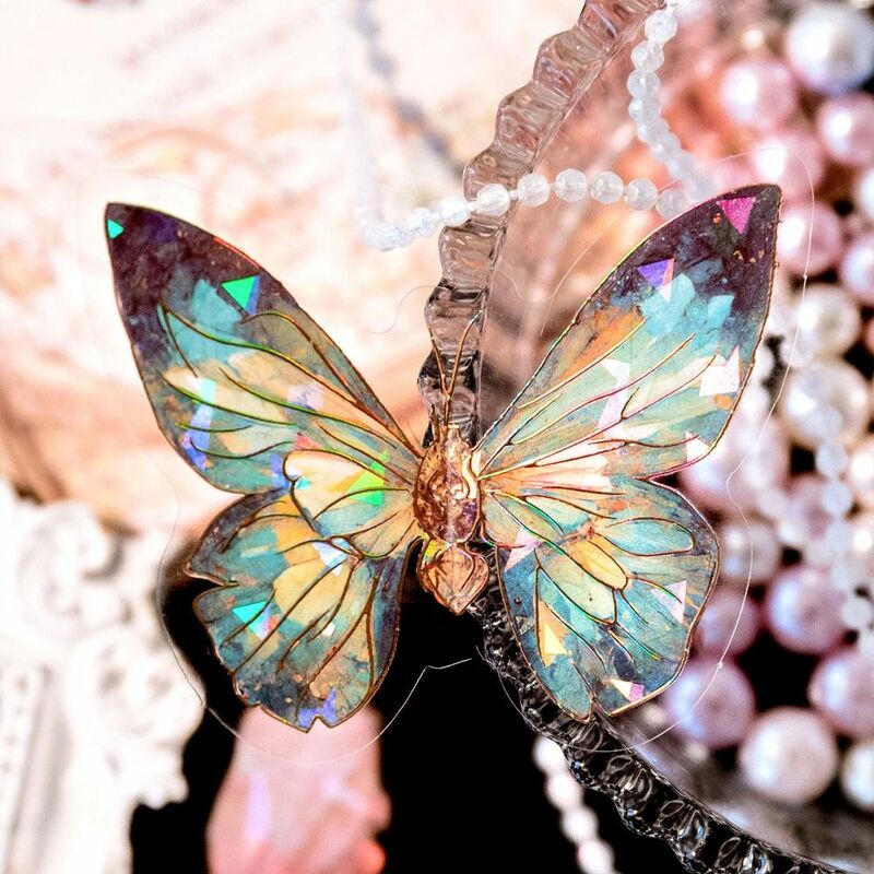DIY rękodzieło kryształ lodowy naklejka z motylami laserowy dekoracyjny ręcznie robiony motyl Collage naklejki błyszczące estetyczne pamiętnik Album