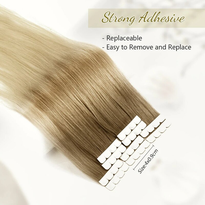 Zuria 12-24 "em linha reta mini fita em extensões de cabelo invisível pele trama adesivo remy natural 100% humano real perucas falsas para mulher
