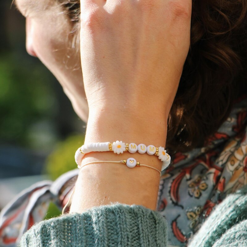 Vlen personalizza nome lettera braccialetto Polymer Clay Daisy bracciali gioielli estivi personalizzati per le donne Heishi Beads Pulseras