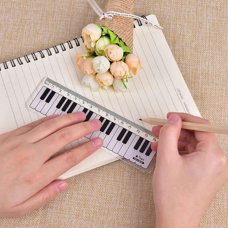 15cm/6inch Creative Piano Keyboard Ruler Musical Terms Black White Plastic Stationery Measuring Tools