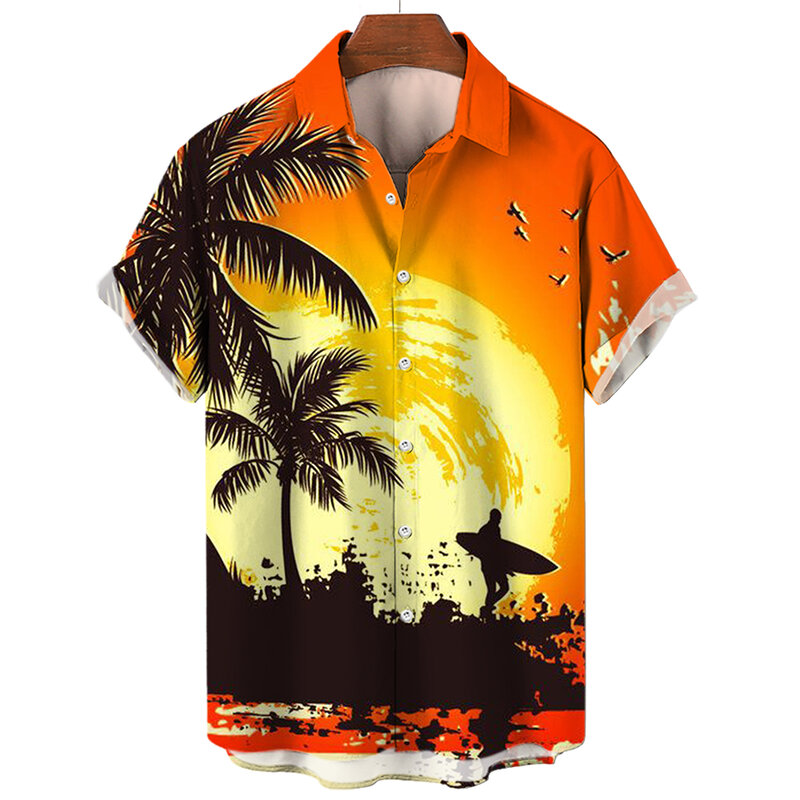 Surfing Beach Shirts Men Women Fashion Hawaiian Shirts Casual Beach Blouse Men's Clothing Mens Vocation Lapel Shirts Vocation