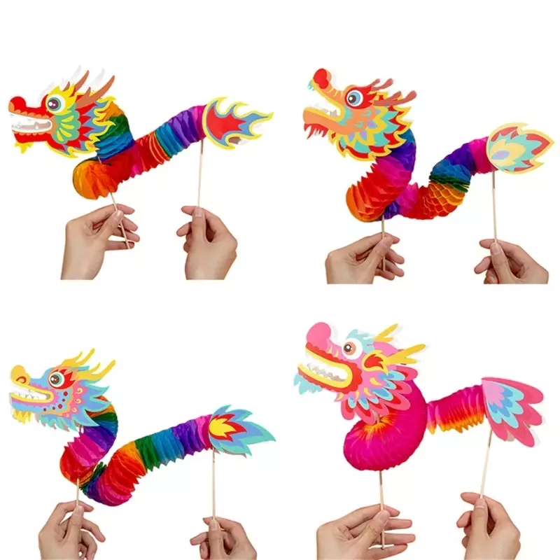 Dragão de papel dança arte artesanato kit, projeto de arte tradicional diy para celebração cultural decoração para crianças, ano novo chinês