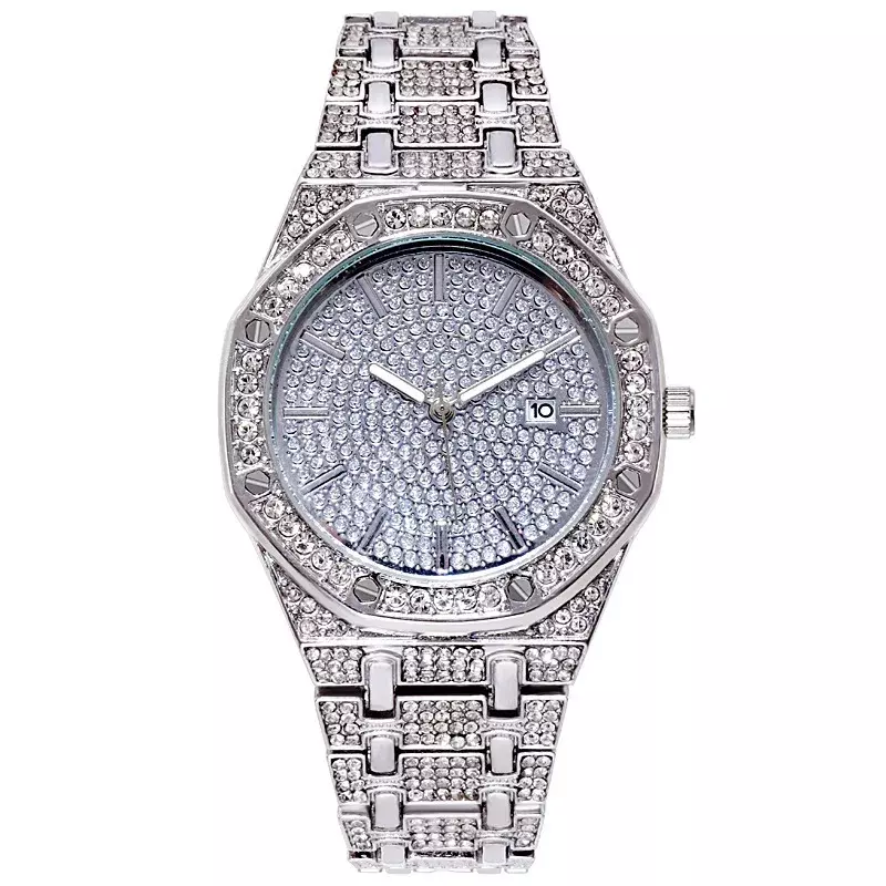 Relógio de quartzo cintilante diamante Hip Hop masculino, clássico número árabe, relógio impermeável, moda, Dropshipping
