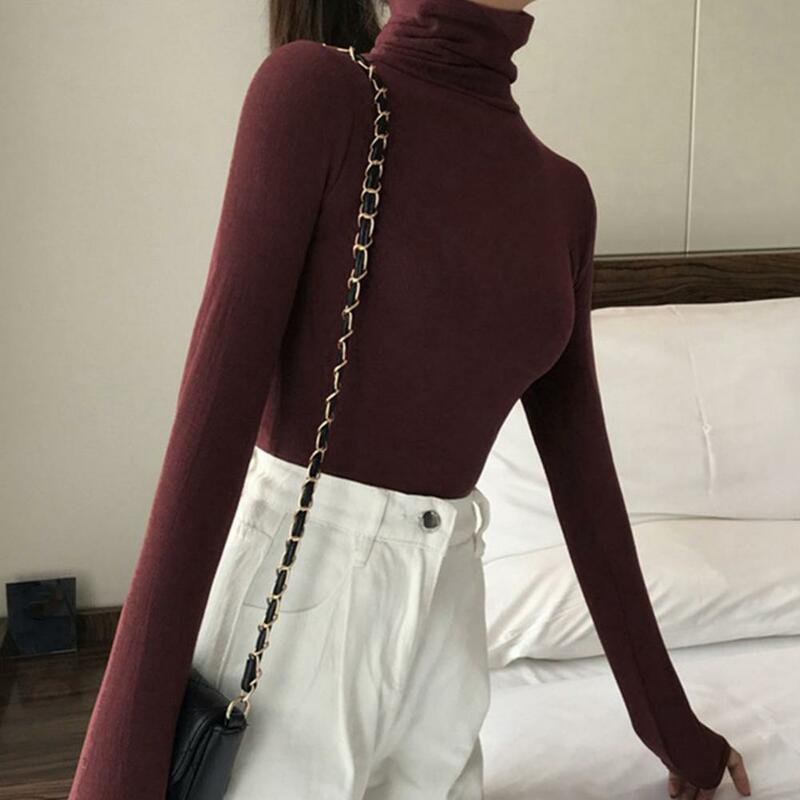 Pullover Tops Slim-Fit Thermo Roll kragen elastizität Basis hemd einfarbig Langarm pullover mit hohem Kragen für den täglichen Gebrauch