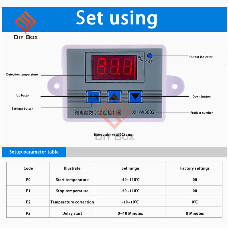 Controlador de temperatura LED Digital DM-W3002, interruptor de Control de termostato con Sensor de sonda, cc 12V, 24V, CA 110V-220V, 10A, XH-W3002