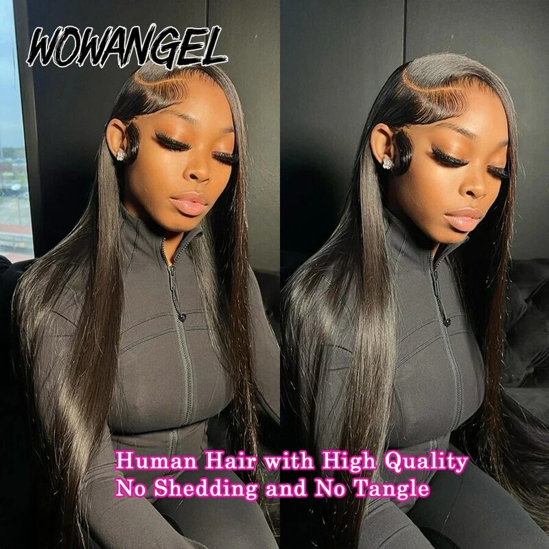 WowAngel-Perruques brésiliennes de cheveux humains pour femmes, Full Frmetals, InjStraight Melt Skins, Pre Plucked, HD Lace Wig, 250%, 13x6