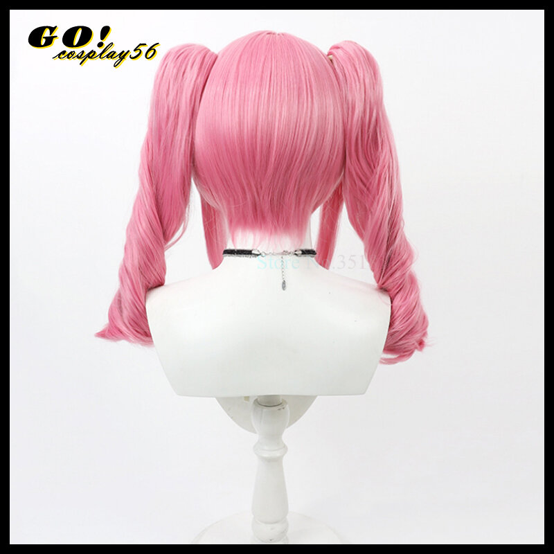 Haruka Hanabishi Cosplay Wig Ponytails Pink Synthetic Hair Curly Pigtails Headwear Anime Mahou Shoujo Akogarete Magical Girls