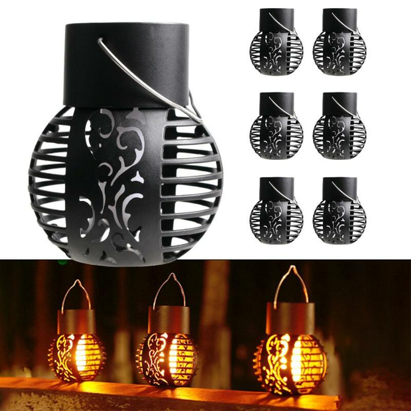 LED Outdoor Solar Flame Light High Capacity Battery Hollow Ball Chandelier Lights Intelligent Control Hanging for Home Garden