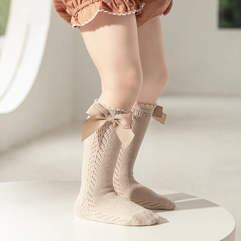 Chaussettes hautes pour enfants de 0 à 7 ans, chaussettes longues à nœud, en maille de coton doux et respirant, nouvelle collection 2023