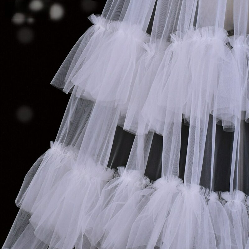 Wide Bridal Veils Ruffles Folds Soft Tulle Veil Cathedral Length Single Tier Raw Edge Wedding Veil