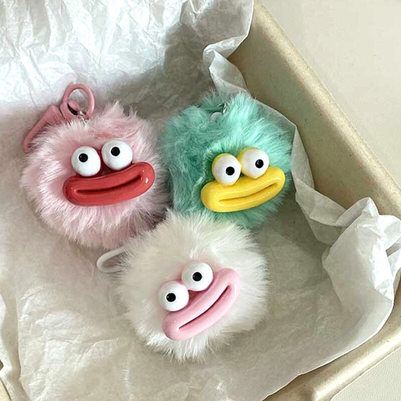 Sausage Mouth Hair Ball Key Chain Funny Plush Doll Pendant Key Ring Charms Backpack Car Decor Bag Accessories