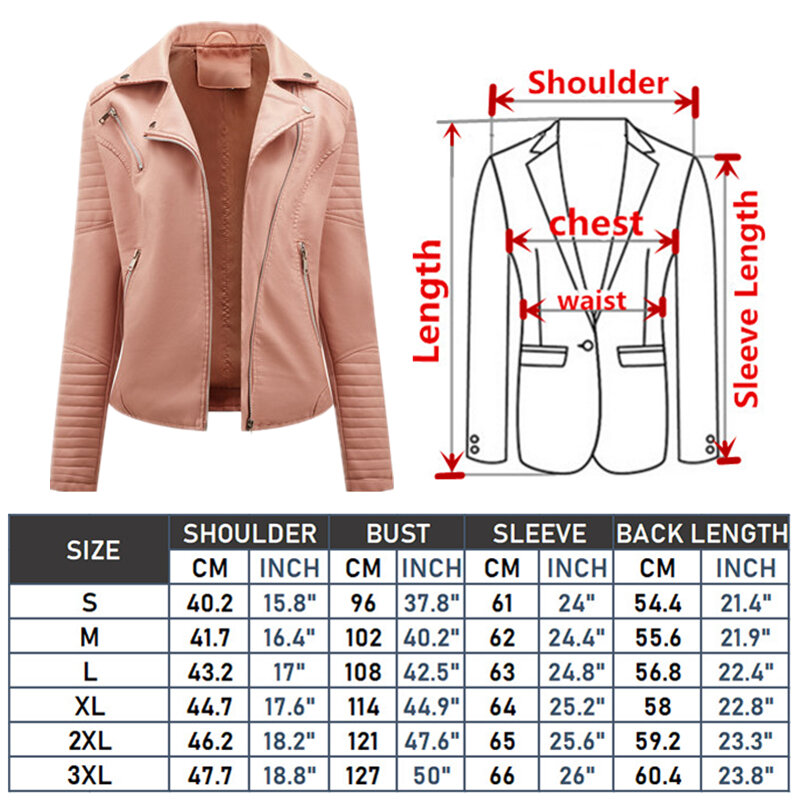 Jaqueta de couro sintético com zíper para mulheres, lapela preta, casaco casual PU, outerwear feminino motociclista, roupas femininas, S-L XL XXL XXXL, primavera e outono