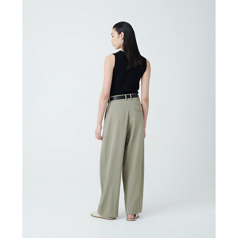 23ss High Waist Suit Pants Women's Loose Curve Casual Pants Green Straight Pants Wool Commuter Suit Pants Spring Summer Trousers