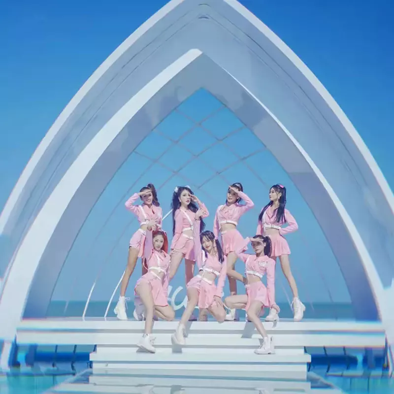 한국 소녀 그룹 댄스 의상, 재즈 댄스 의상, 핑크 JK 세트 탑 스커트, 무대 현대 무용 의상, XS3209