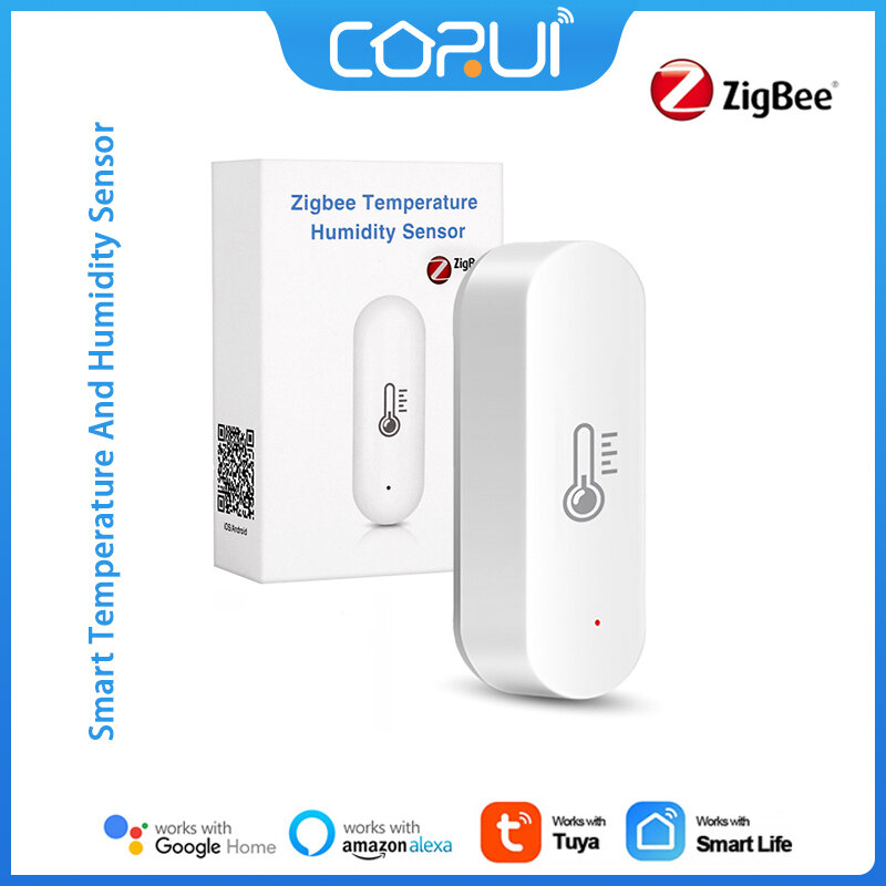 CoRui-Sensor inteligente de temperatura y humedad Tuya ZigBee/WiFi, funciona con batería, funciona con Alexa y Google Home