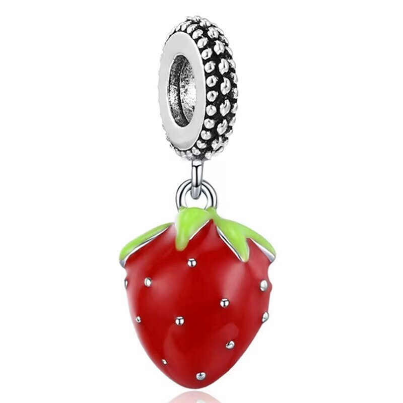 New Exquisite Luxury Cute Red Strawberry French Fries Ladybug Apple Beads Suitable for Original Pandora Women's Bracelet Gift