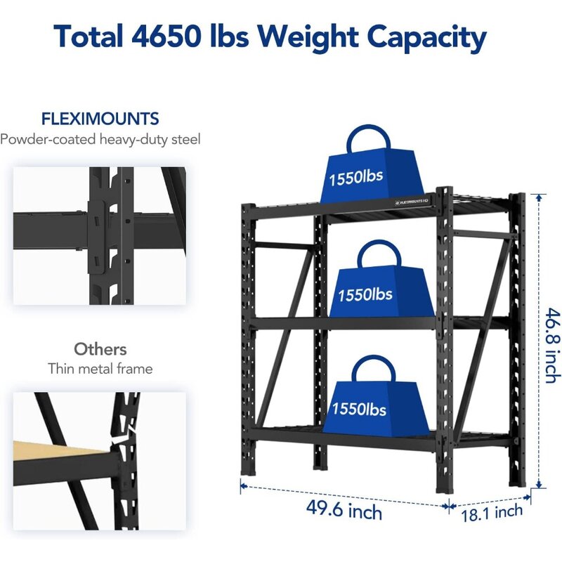 FLEXIMOUNTS-estantes ajustables de 3 niveles para garaje, estantes de almacenamiento de alta resistencia, capacidad de peso de 4650 libras, paquete de 2