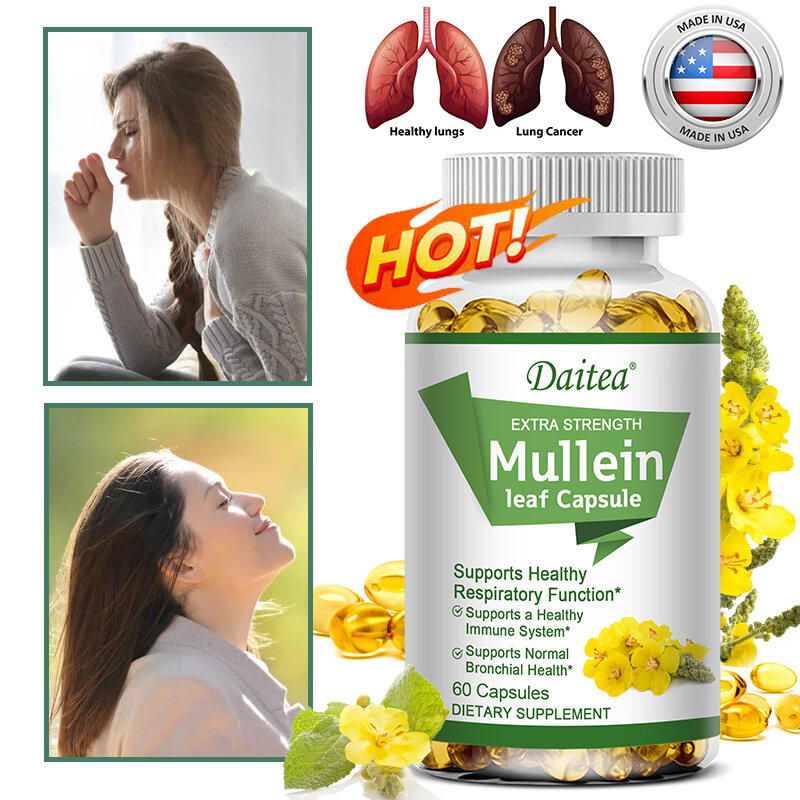 Daitea High Potency Mullein Extract Supplement Helps Cleanse and Moisturize The Lungs To Support Bronchial Respiratory Health
