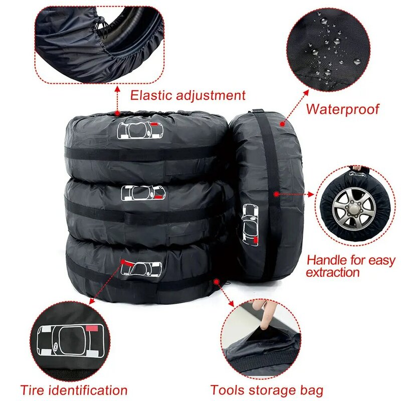 Universal 4Pcs Spare Tire Cover Case Polyester Car Tyre Storage Bags Automobile Tyre Accessories Auto Vehicle Wheel Protector
