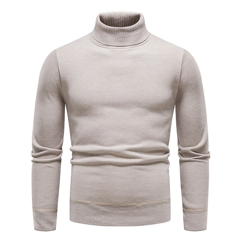 Pulôver de malha slim fit masculino, suéter monocromático de gola alta, pulôver na moda masculina, novo, outono, inverno