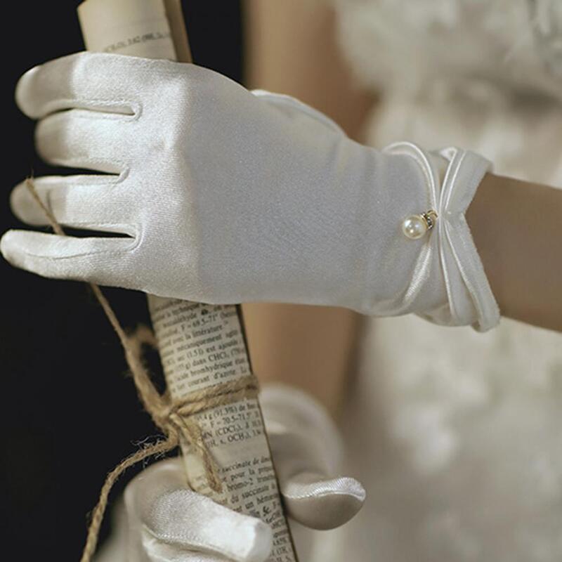 1 Pasang Sarung Tangan Pengantin Yang Indah Nyaman Sarung Tangan Pernikahan Shirring Manset Pernikahan Pengantin untuk Menjadi Jari Sarung Tangan Dekoratif