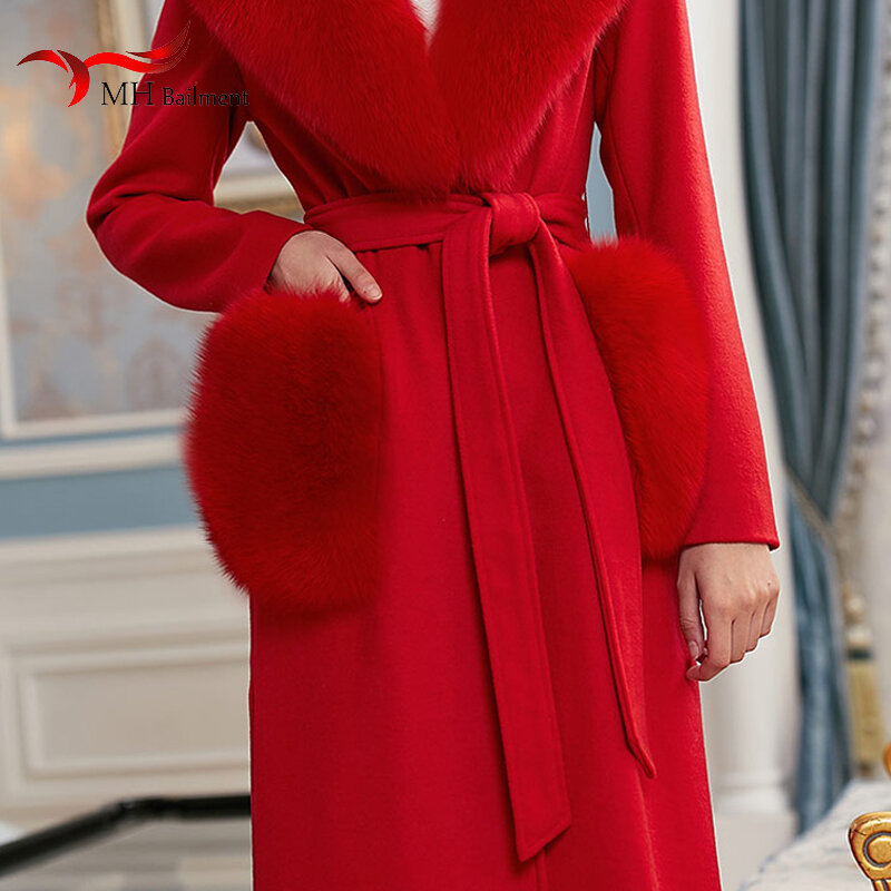 Cappotto di lana tasca nuovo 100% reale della pelliccia di fox delle donne di corrispondenza di colore tasca 9.5*11CM sacchetto di marca femminile asciugamano