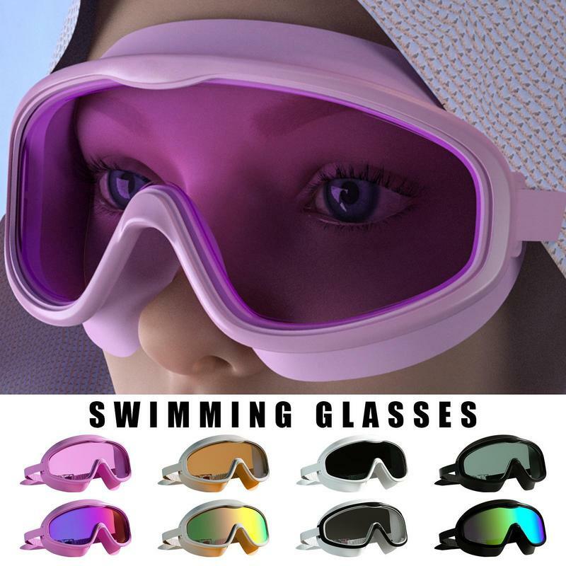 Kacamata renang bingkai besar pria dan wanita, peralatan kebugaran kacamata renang penglihatan jelas dapat disesuaikan Anti kabut kolam renang dewasa