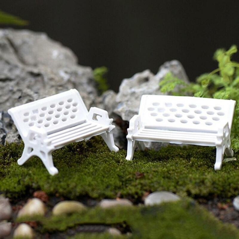 2 Stück Mini Park Sitzbank Garten Ornament Miniatur Handwerk Fee Mikro Landschaft Bank Puppe Stühle Figur Tisch Dekor Miniatur