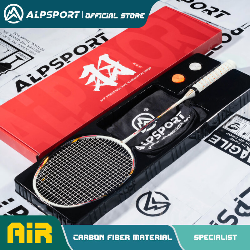 Alpsport AIR 10U  Ultra-léger 52g T500 Raquette de badminton Rebond rapide  Importée Maximum 28lbs 100% Pro Carbon Fibre + Titane Pour les joueurs intermédiaires et avancés
