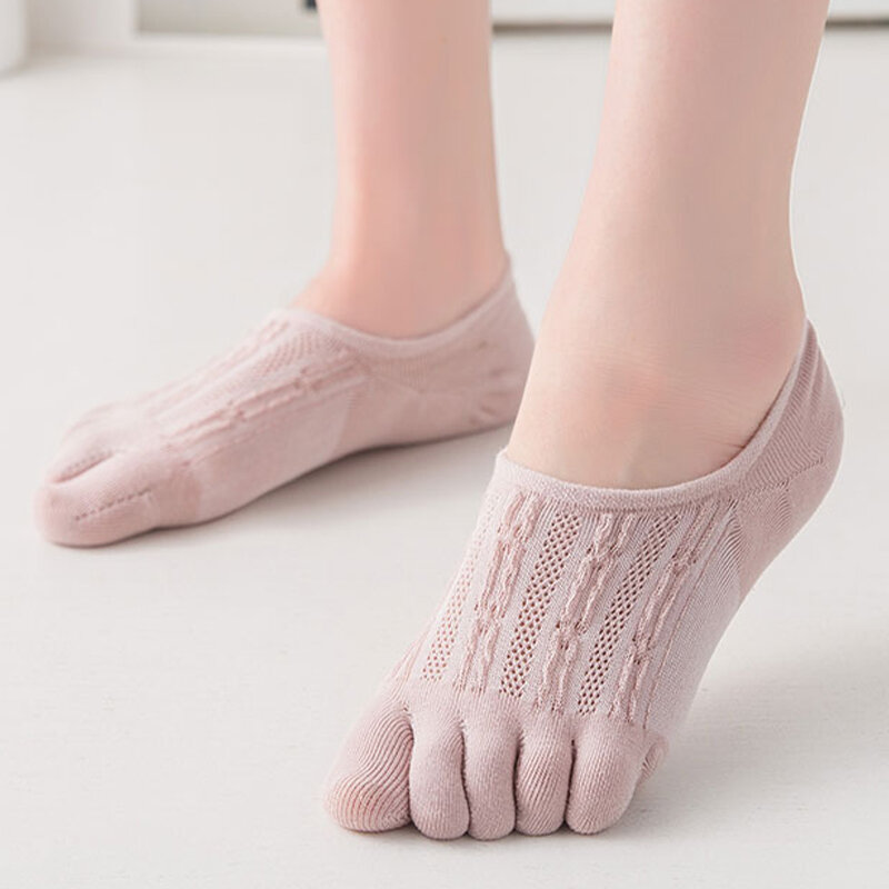 Calcetines tobilleros invisibles de algodón para mujer, medias transpirables con punta abierta, elasticidad absorbente de sudor, 3 pares
