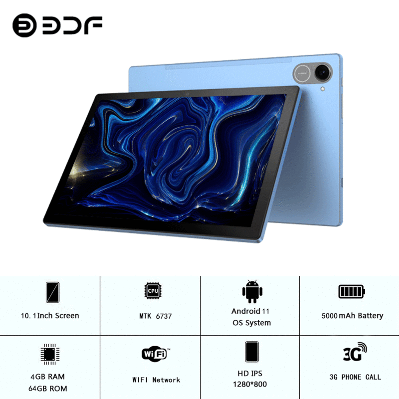 BDF 10,1 дюймовый ЖК-Планшет Android 11,8 ГБ (4 + 4 расширения) RAM 64ROM,1280*800 IPS экран 5000 мАч батарея двойная камера, WiFi + 3G(GSM)