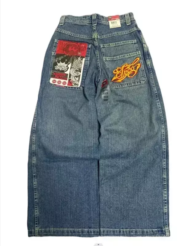 JNCO Jeans New Y2K Harajuku Hip Hop Letter Embroidered Vintage Baggy Jeans Denim Pants Mens Womens Goth High Waist Wide Trousers