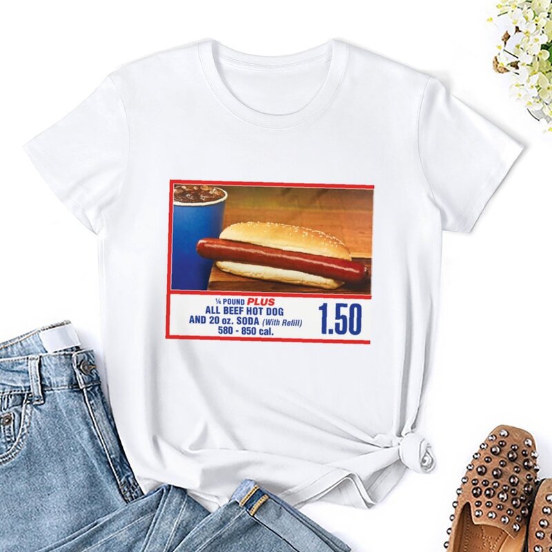 FOODCOURT 핫도그 티셔츠, 그래픽 여름 의류, 미적 의류, 여성 티셔츠, 1.50 달러