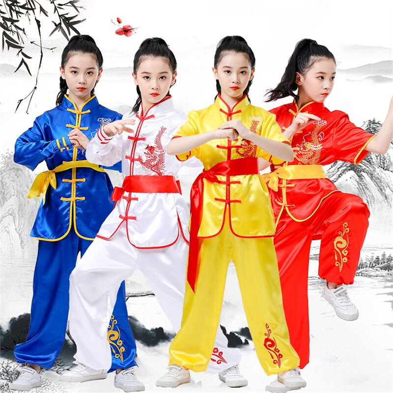 어린이 중국 전통 우슈 의상, 소년 소녀 쿵푸 슈트, 태극권 무술 유니폼 의상, 맞춤 로고