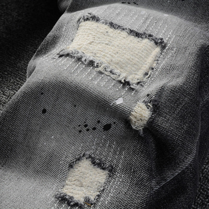 Pantalones vaqueros rasgados pintados para hombre, Jeans elásticos de alta calidad, color negro y gris, estilo Retro, a la moda, novedad