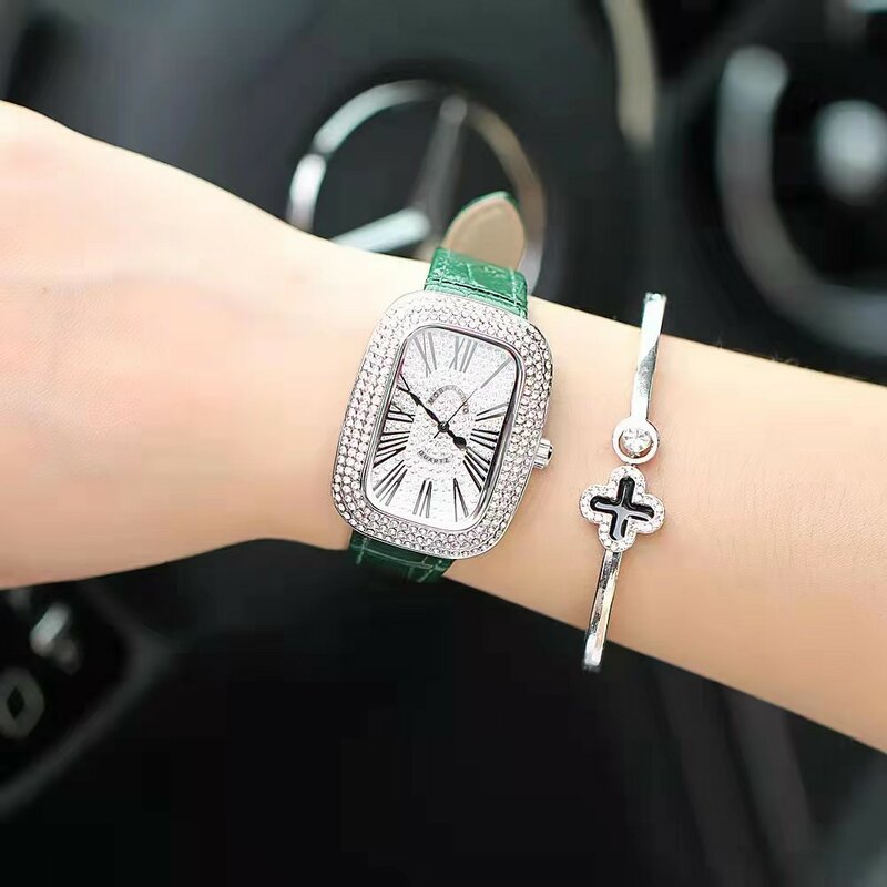 WOKAI-Relógio de quartzo de luxo completo diamante Oval para senhoras, relógio de vestido feminino, moda vintage romana, alta qualidade