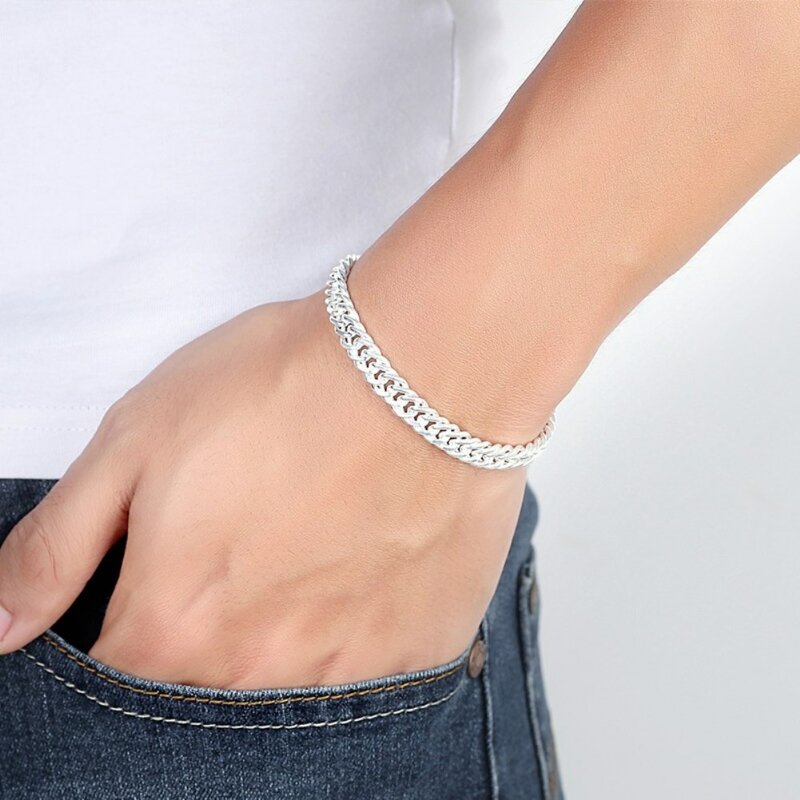 Модные оригинальные брендовые 925 штампованные серебряные мужские 6 мм геометрические браслеты-цепочки ожерелья для женщин бриллиантовые свадебные ювелирные наборы
