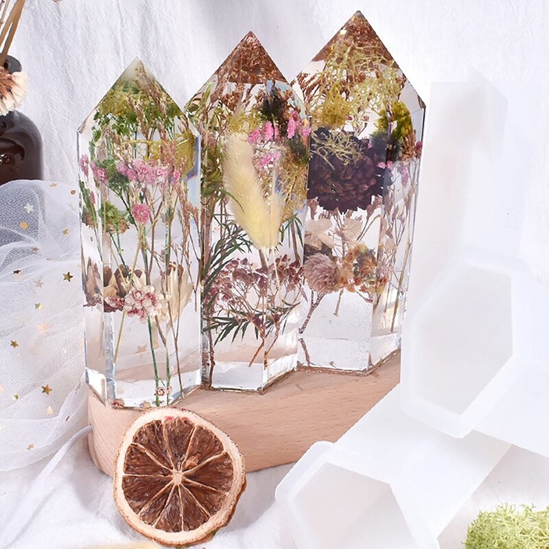 Cetakan silikon kerucut heksagonal DIY cetakan cor epoksi kristal Faux kuarsa cetakan bunga pembuatan lilin Dekorasi Rumah