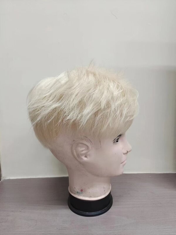 #613 Ash Blonde Eropa rambut manusia PU Topper simpul tunggal dasar silikon pria Toupee injeksi kulit kepala atas dibuat sesuai pesanan ukuran