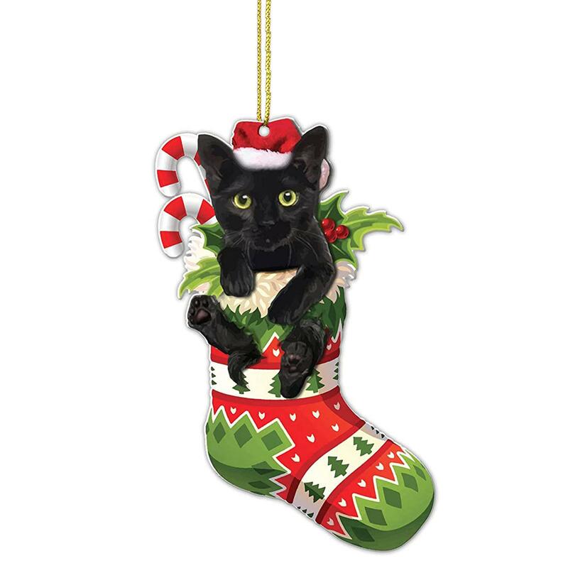 Pendentif de chat noir de Noël pour la décoration de fête, ornements d'arbre de Noël, nouvel ornement, L8Q2, 2024