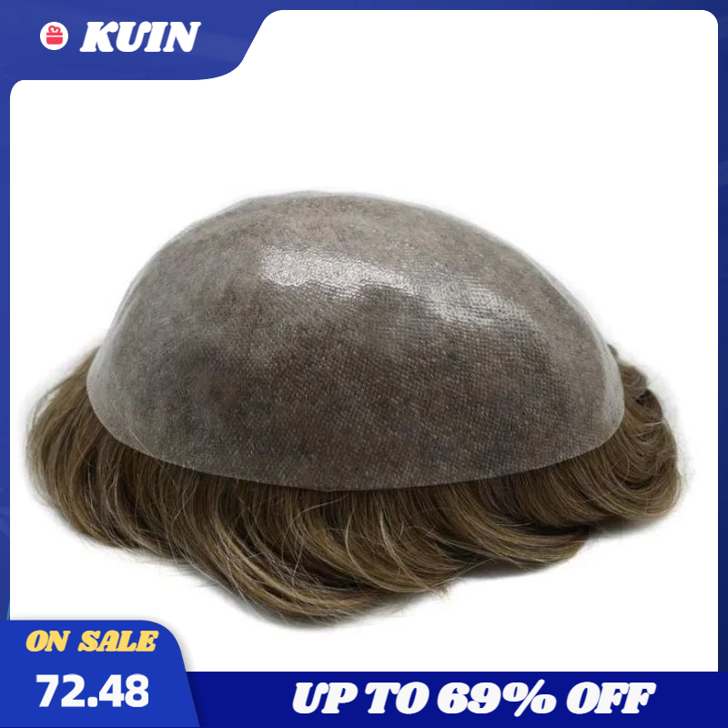 Kuin-Full PU Toupee para homens, peruca de cabelo humano Remy, Topper para homem, perucas, prótese capilar, pele injetável