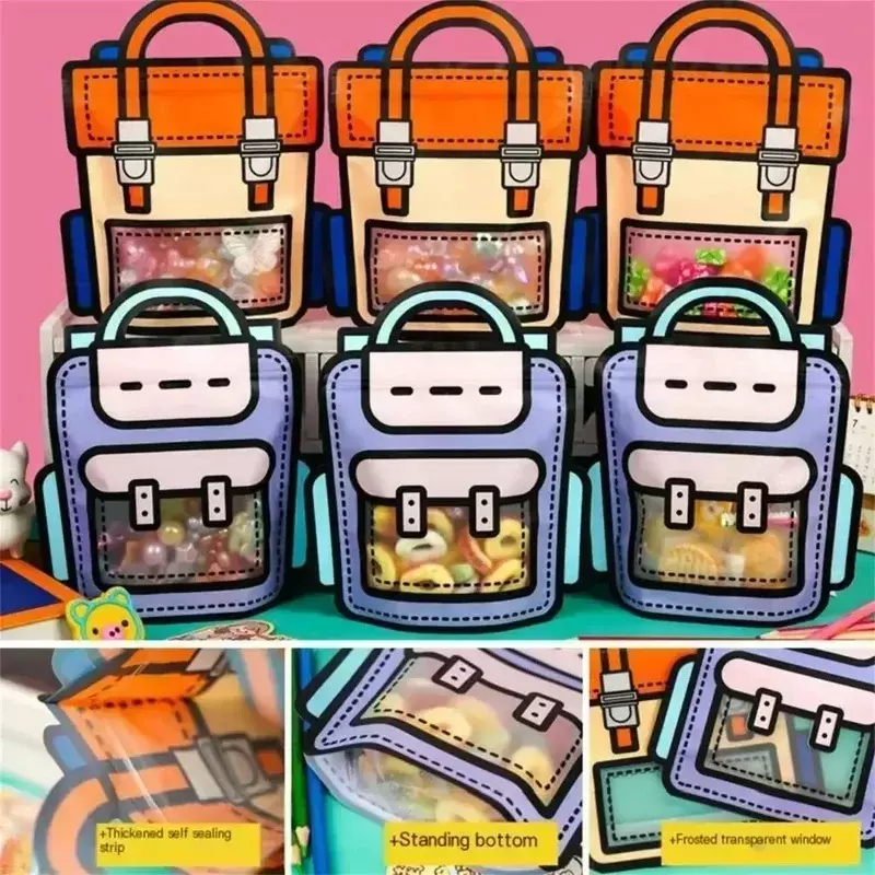 Bolsas de embalaje de regalos creativos para niños, Bolsa Escolar con forma de dibujos animados, Candy Snack, autobloqueo, decoración de fiesta de cumpleaños, regalos, 12/1 piezas